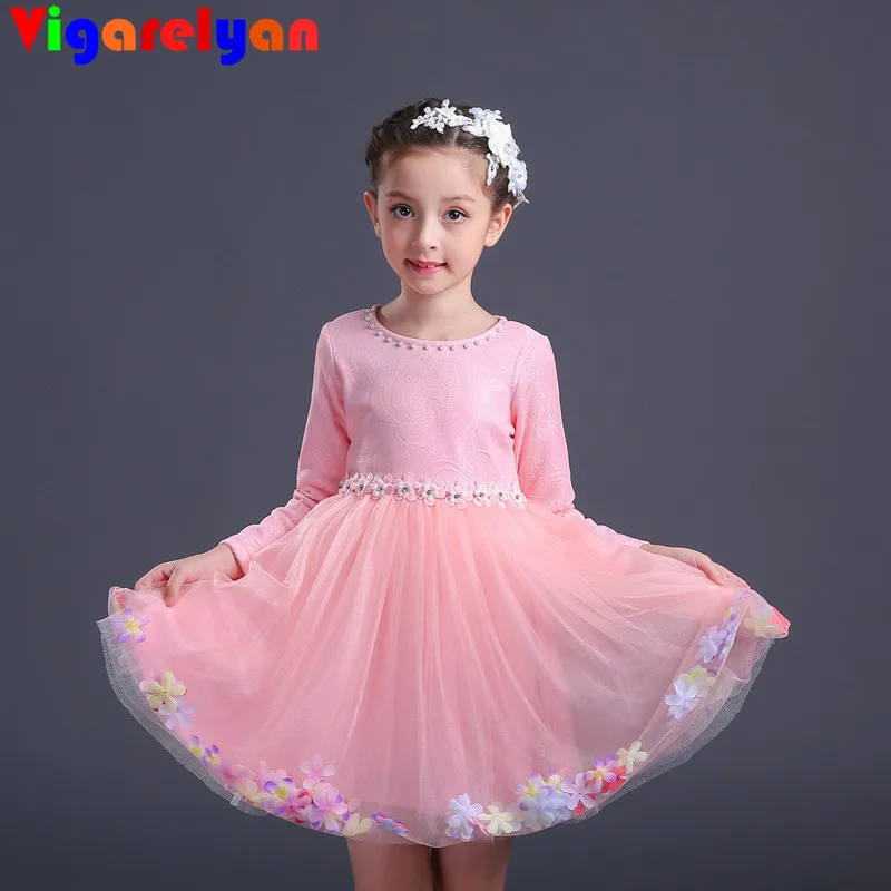 

Baby Girls Plus Velvet Lace Flower Princess Dress Winter Children Clothes Little Girl Flower Dress Kid Birthday Dress Show Dress
