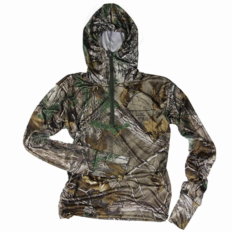 Весенне-летняя Солнцезащитная куртка для охоты, рыбалки, с длинными рукавами, с капюшоном, футболка, Bionic Camo, дышащая, классная, военная, тактическая одежда - Цвет: Dead Leaves