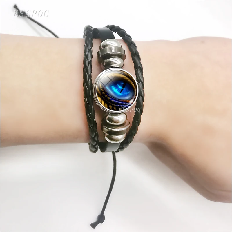 Мужской кожаный браслет Dragon Eye ручной работы с кабошонами модные ювелирные