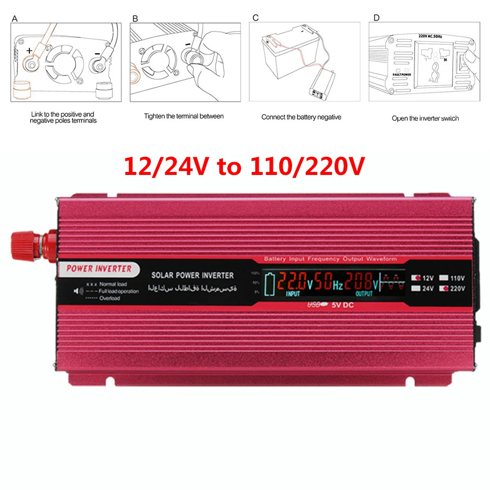 DC12V/24 V постоянного тока до AC110V/220 V 2100 W пиковое зарядное устройство преобразователь напряжения автомобиля Портативный автомобиля Солнечный Мощность Инвертер Высокая производительность светодиодный