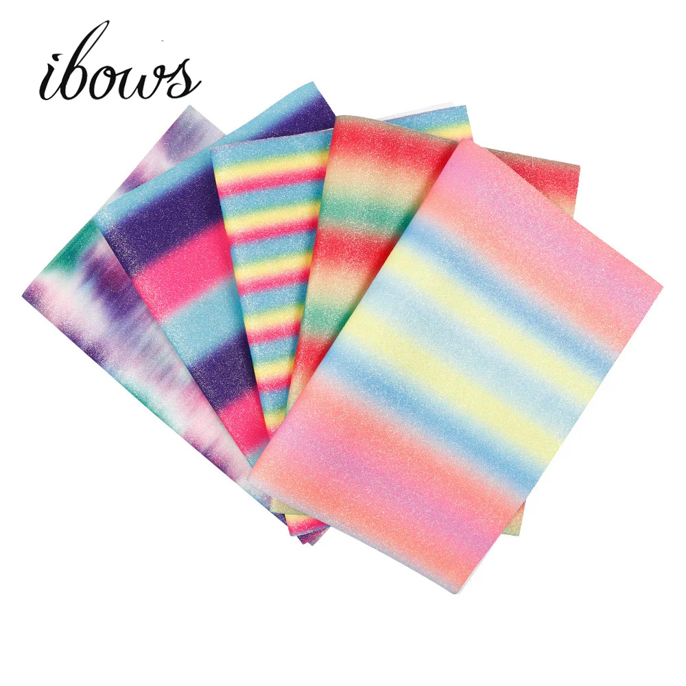 

22cm *30cm Synthetic Leather Fabric Colorful Rainbow Printed Glitter Sheet vinyl DIY Decorative Handmade Wallpaper Materials