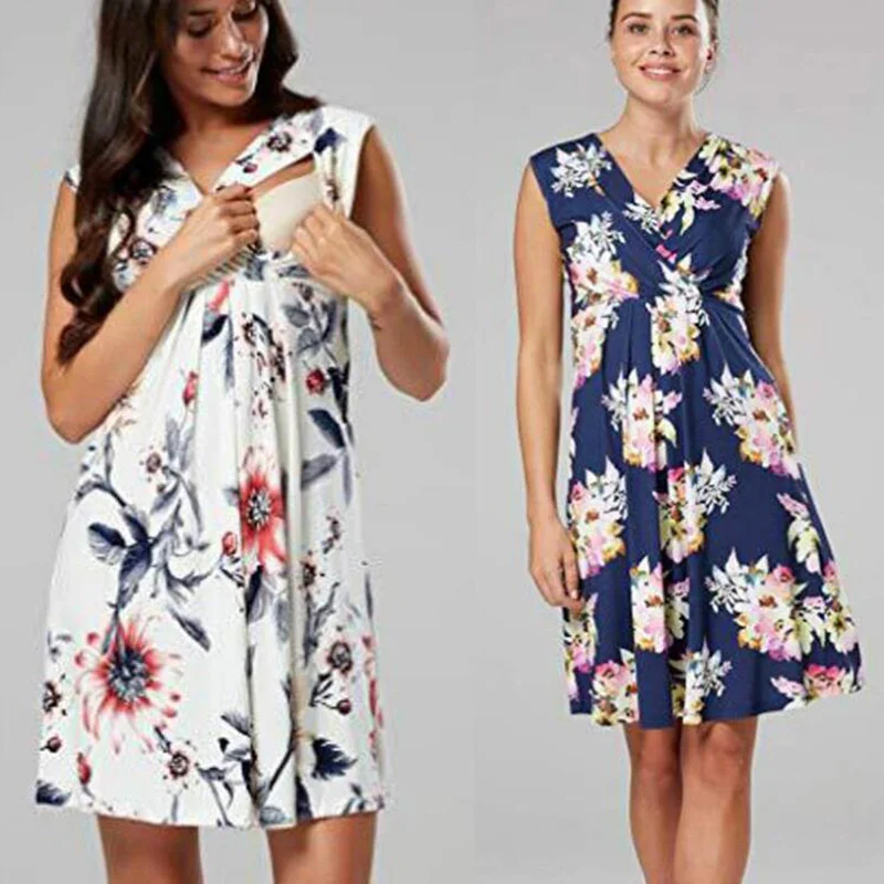 

2019 newest sexy v-neck floral sleeveless dress for pregnant women summer maternity breastfeeding dresses ropa maternidad verano