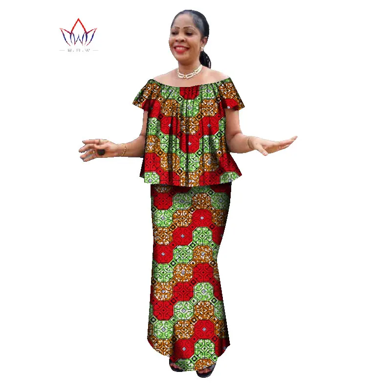 

summer skirt set african designed clothing traditional bazin print Bazin Riche plus size skirt set o-neck party dress WY1357