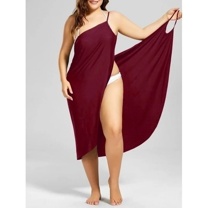

S-5XL Female Plus Size Beach Dress Women Summer Europe and America Solid Color Wild Casual Sling Dresses Short