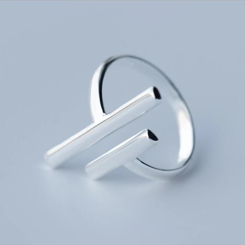 

1Pc Natural Silver Color Geometric Ring,Adjustable Novel Double Bar Women Rings Korean Style Gift For Love Venus Girls