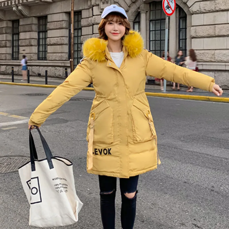 Высокое качество женская теплая Длинная зимняя куртка с капюшоном с мехом свободное Женское пальто Верхняя одежда парка Mujer Invierno - Цвет: Цвет: желтый