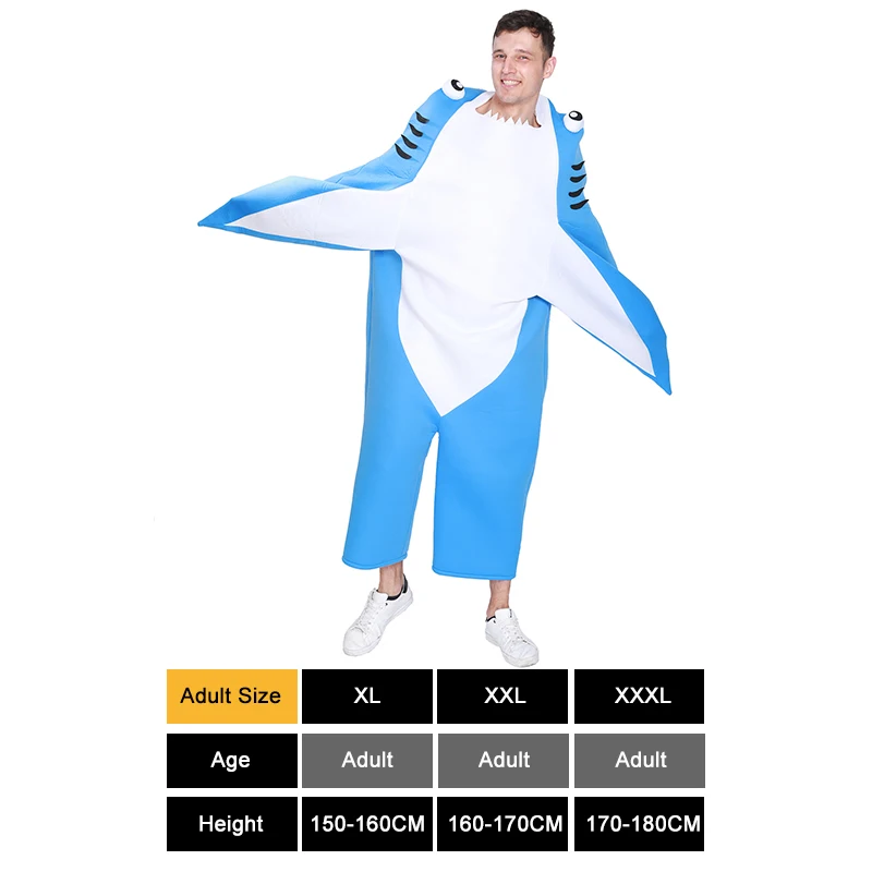 Halloween Carnival Birthday Party Stage Performance Costume Shark Siamese Sponge Costume Kigurumi Shark Cosplay Blue