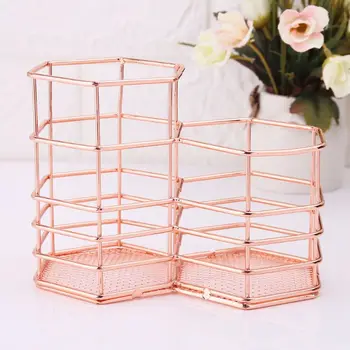 

Nordic Style Makeup Storage Box Double Hexagon Case Brush Pen Holder Organizer Iron Storage Basket