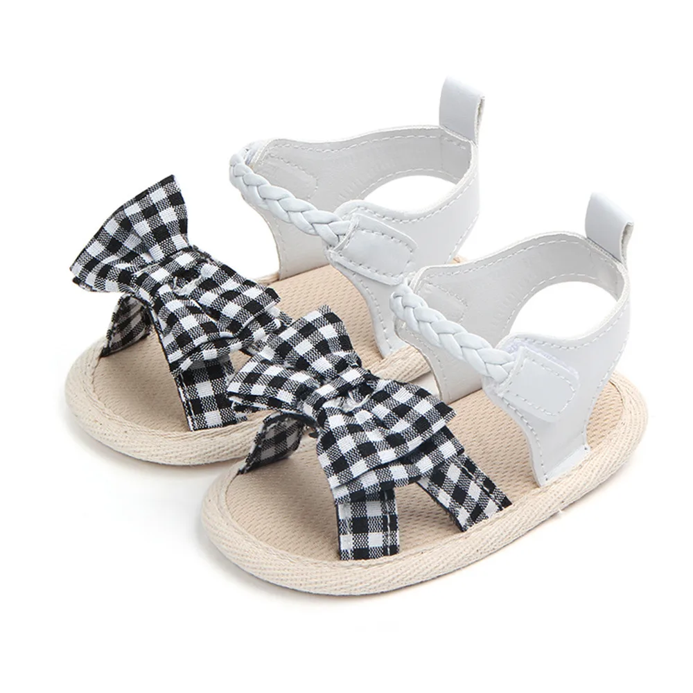 SAGACE 2018 Infant Baby Boy Girl Summer Shoes Bow Plaid Soft weave Bow tie Crib Anti-slip Summer Shoes