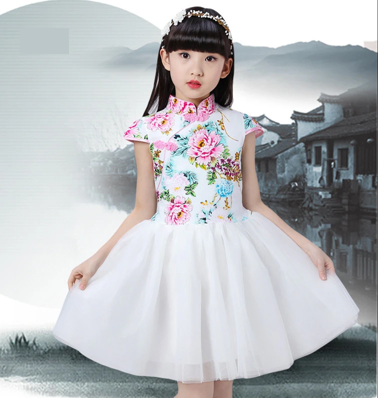 Baby Chinese Qipao Ball Gown Dress Girls Floral Cheongsam Multi-Colors Kids Short sleeve dresses New Year gift Children's Party Performance clothes (14)