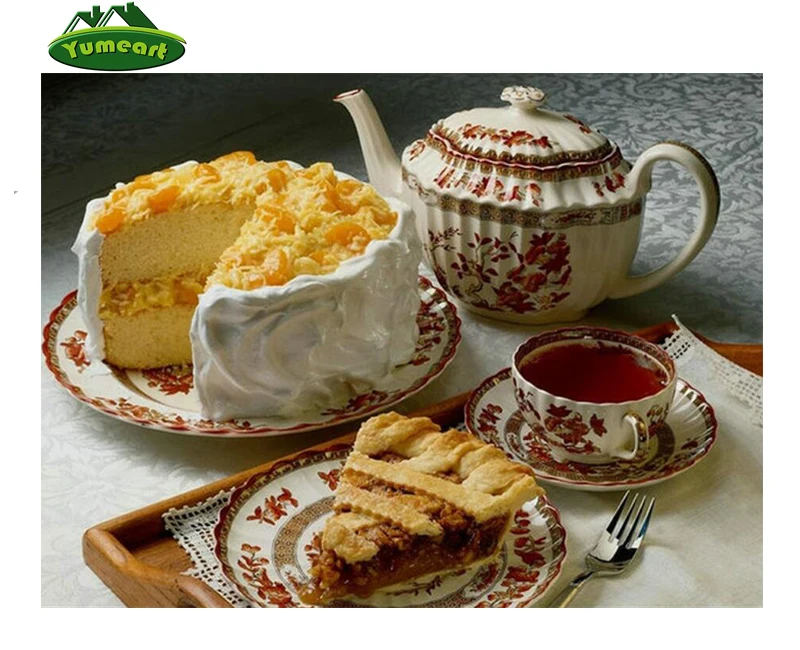

5D Diy Diamond Painting Cake and Tea Food Picture Needlework Cross Stitch Full Rhinestones Diamond Mosaic Kits Kitchen Decor