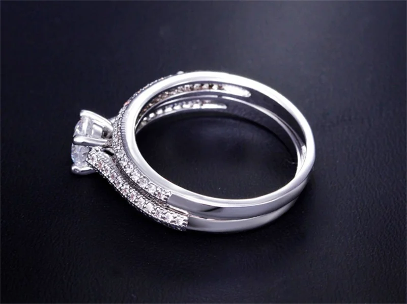 100% 925 Sterling Silver Rings for Women Double Simple Design Ring Bijoux Femme Bridal Wedding Jewelry Engagement Accessories