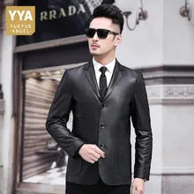 Зимняя мужская куртка из натуральной кожи, модные брендовые кожаные блейзеры, облегающие черные куртки и пальто из овчины, большие размеры 5XL