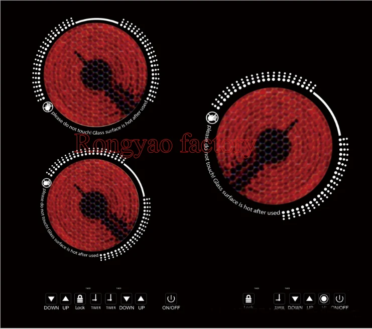RY-CH603GB 3 головки встроенный электрическая керамическая плита рассеивания тепла цифровой дисплей Встроенный электрический плита быстрый