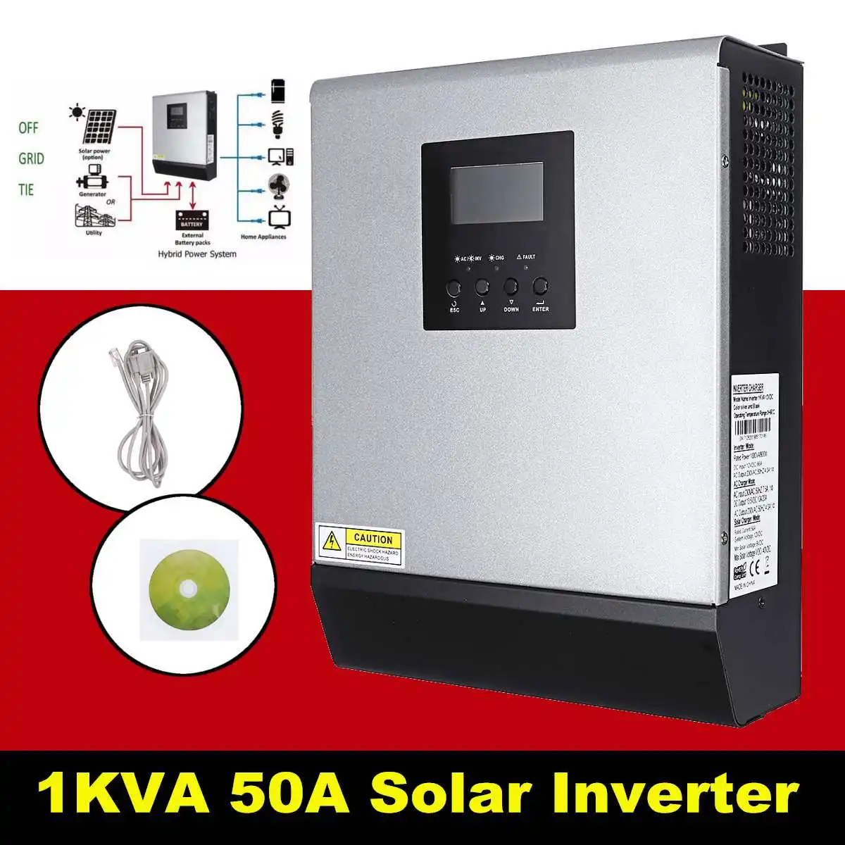 

LCD Screen 1KVA Solar Inverter 50A Built-In MPPT PWM Solar Charger Controller Pure Sine Wave Solar Panel Regulator 800W 220V