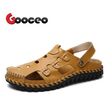Мужские сандалии; пляжная обувь; летняя кожаная Повседневная дышащая мужская обувь ручной работы на плоской подошве без застежки; zapatos hombre; обувь для отдыха; Masculino