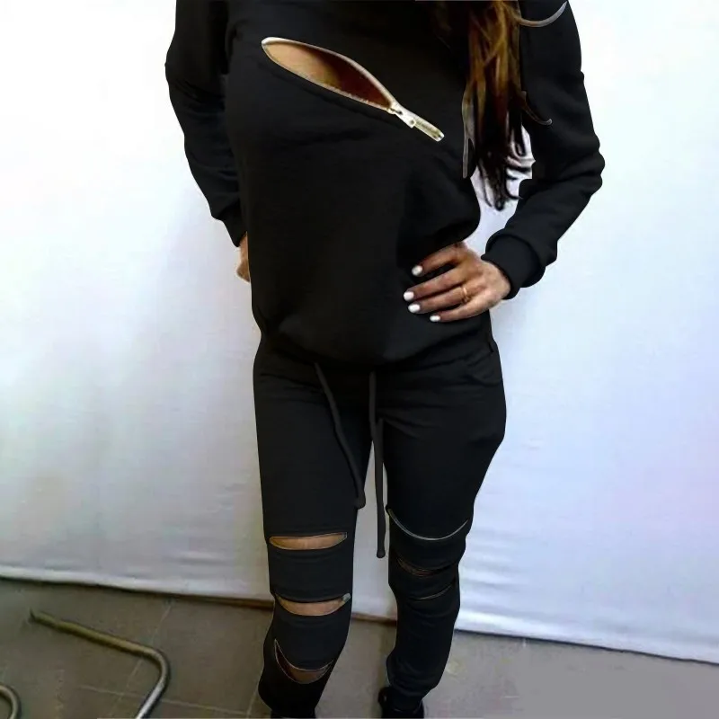 Модный женский спортивный костюм на молнии с круглым вырезом и длинным рукавом, женские толстовки с капюшоном, комплект из 2 предметов, спортивная одежда Moletom Feminino
