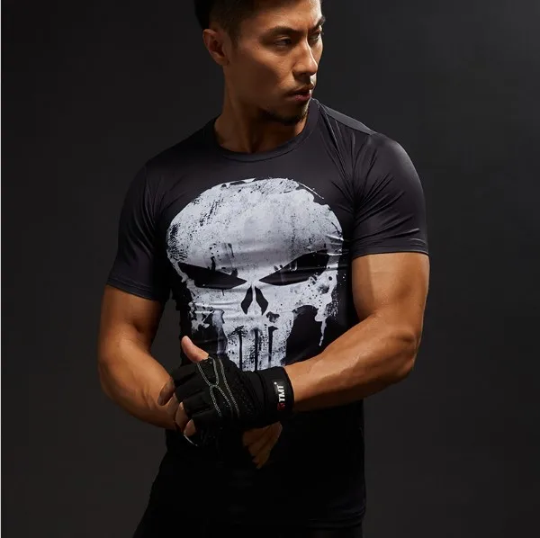 

TUNSECHY Short Sleeve 3D T Shirt Men T-Shirt Male Tee Captain America Superman Men Fitness Compression Shirt Punisher T-Shirt