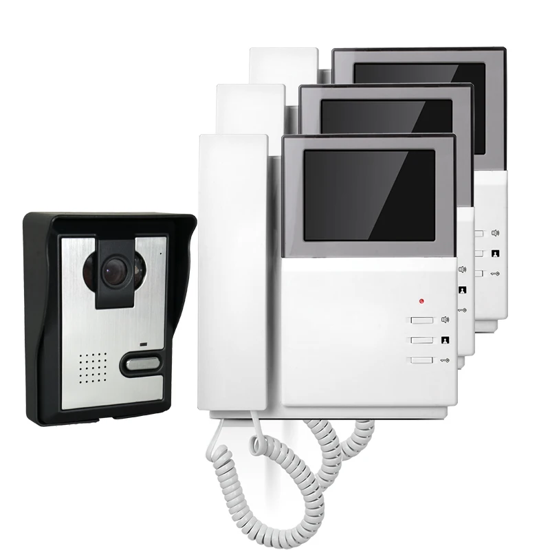 

FREE SHIPPING Hand Hold 4.3" Color Video Intercom Door Phone 3 Indoor Monitors + Night Vision Outdoor Doorbell Camera In Stock
