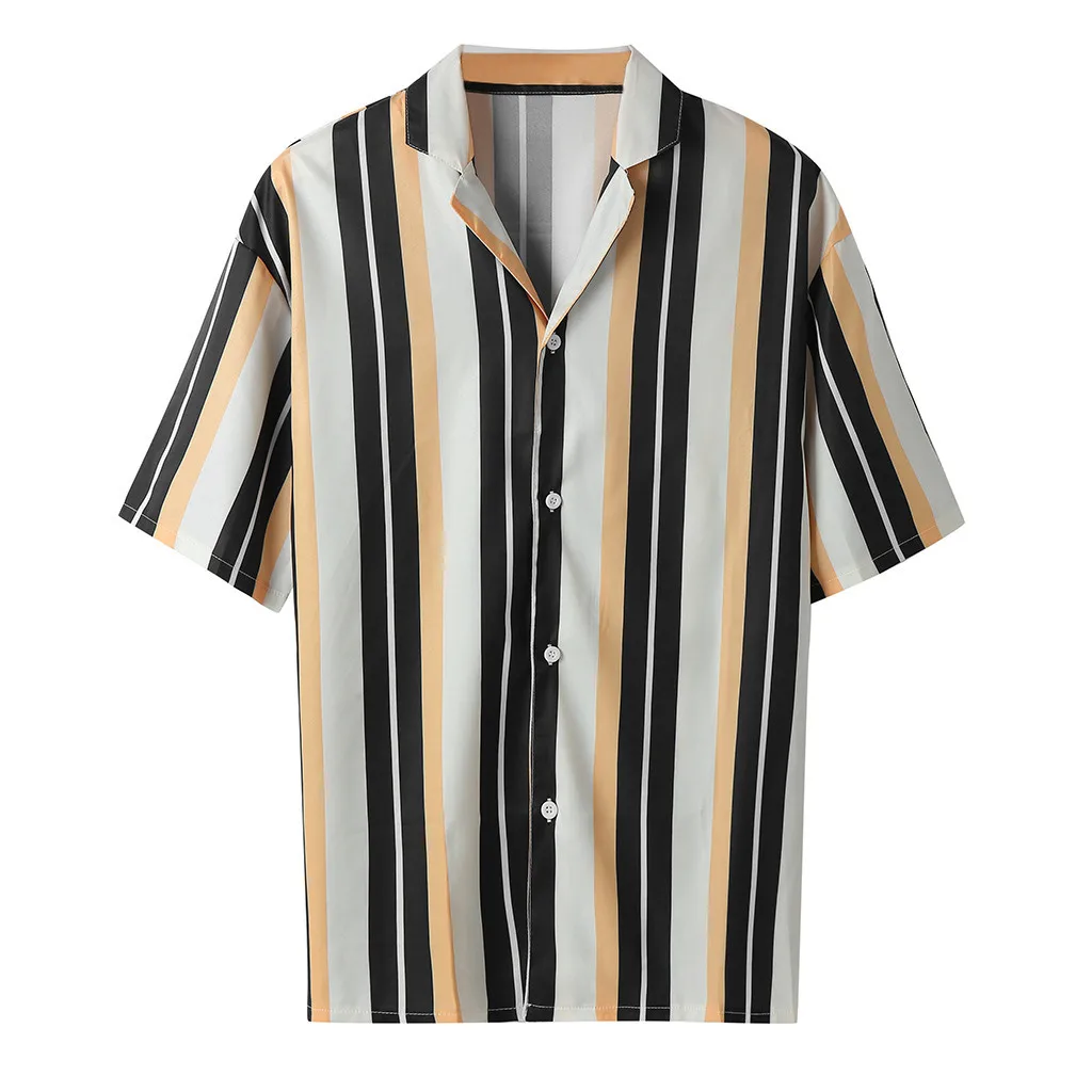 Camiseta masculina, мужская рубашка, летняя, повседневная, в полоску, с коротким рукавом, топ, блузка, Мужская гавайская рубашка, chemise hombre, рубашки, Мужская одежда, WW - Цвет: Yellow