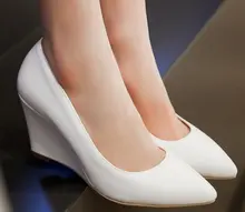 Nouveau femmes wedge chaussures à talons hauts de mariage dame sexy printemps femelle bout pointu mode à talons hauts pompes talons chaussures taille 33-43