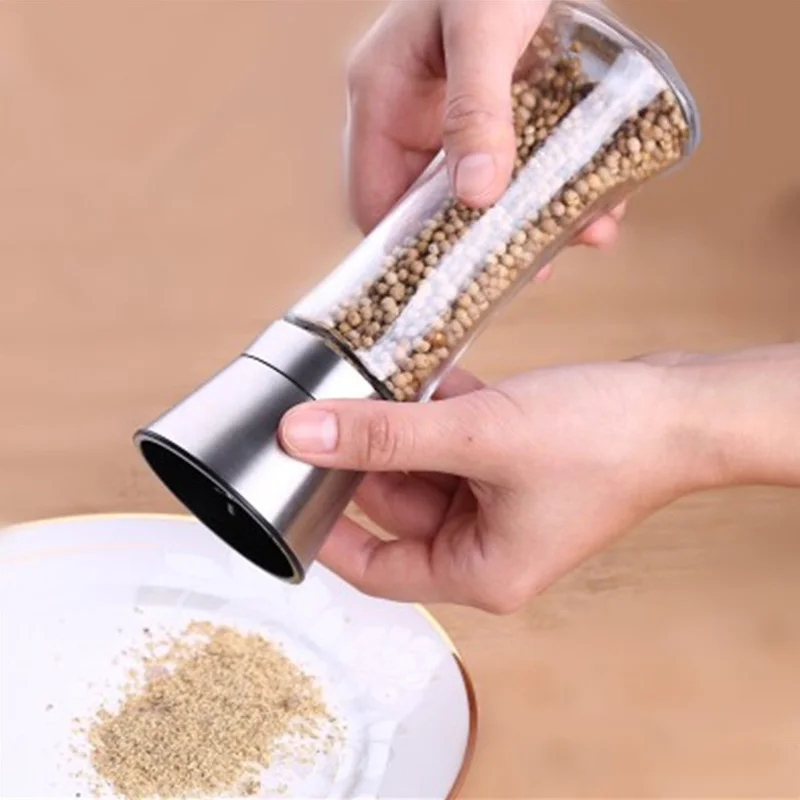 

Kitchen Gadgets Bean Grinding Tools Stainless Steel & Glass Transparent Manual Salt Mill Pepper Grinder for Various Spice