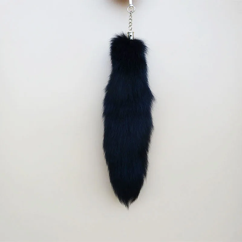 fluffy Black color Natural Real Fox Fur Tail Key chain Pendant key ring cute women men Cute Fox Tail bag charm A79