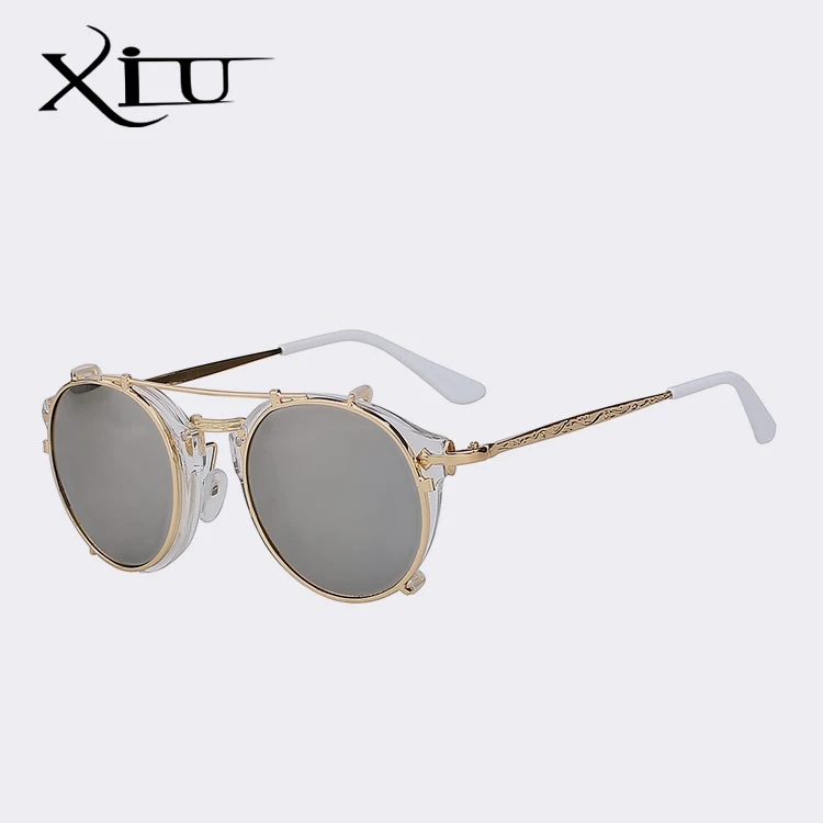 XIU клип на солнцезащитные очки для мужчин стимпанк бренд дизайн для женщин модные очки Винтаж Ретро мода солнцезащитные очки UV400 - Цвет линз: White w silver mir