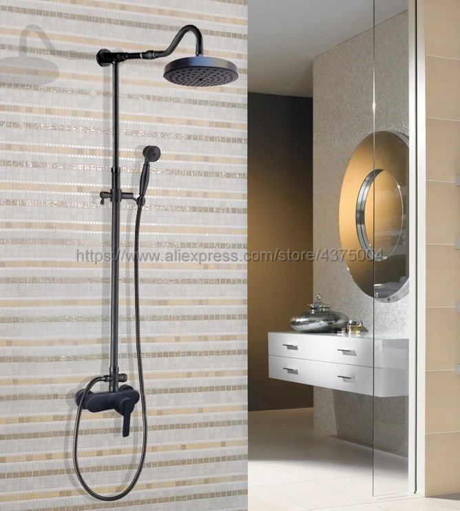 Black Oil Rubbed Brass Bathroom Shower Faucet Bath Faucet Mixer Tap With Hand Shower Head Set Wall Mounted Nhg652