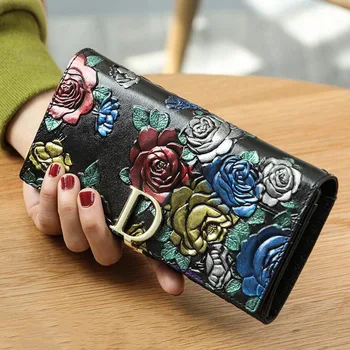 

Genuine leather lady purse original retro ethnic style 3d printing wallet