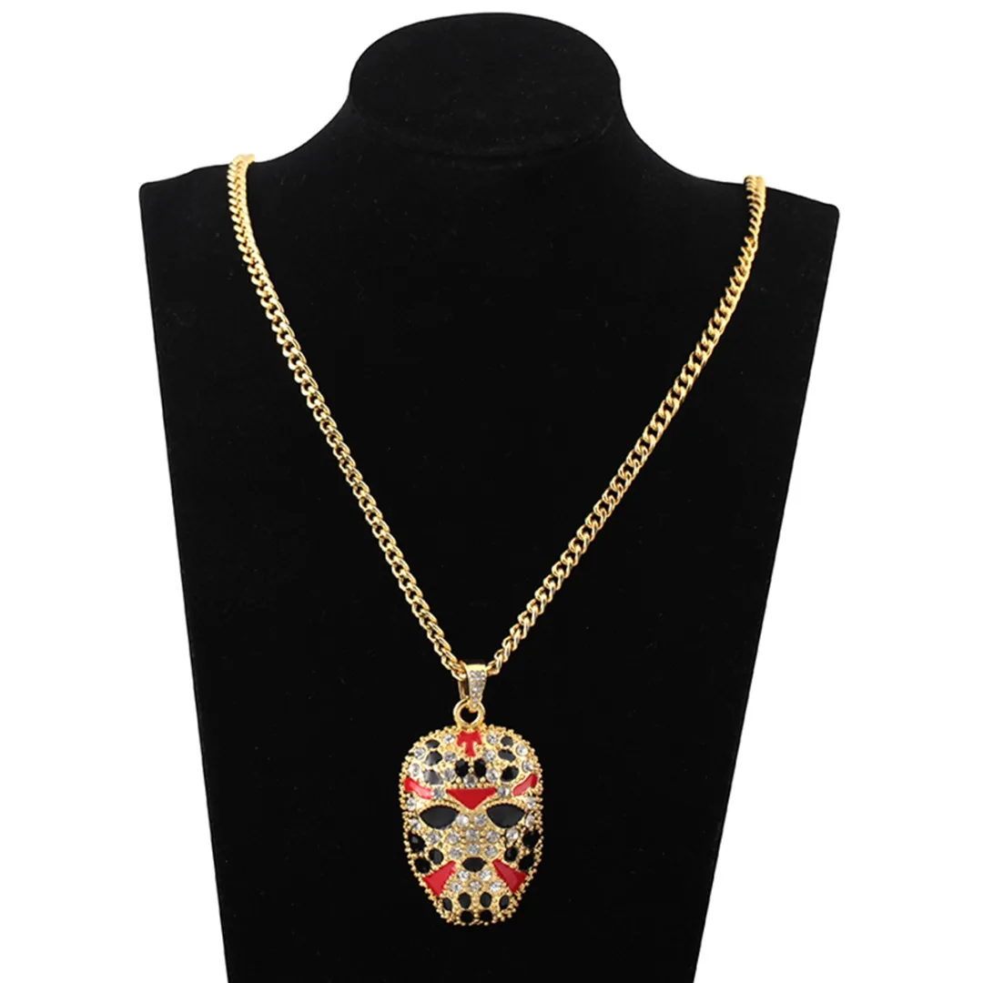 Men Hip Hop Necklace Pendant Jewelry Shellhard Crystal Beijing Peking Opera Painted Mask Pendant Gold Link Chain