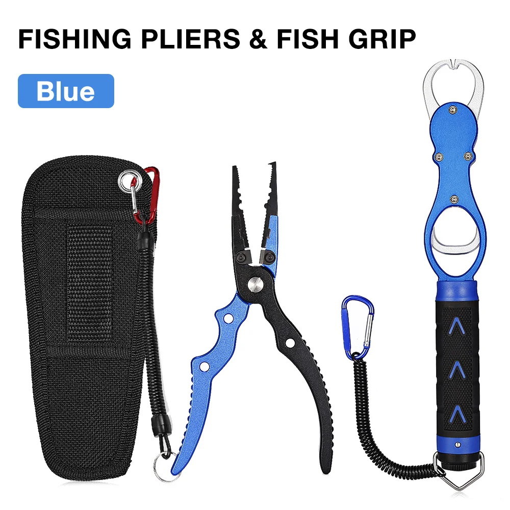 

Outlife Portable Aluminum Alloy Fishing Grip Fishing Pliers Split Ring Cutter With Weight Scale Sheath Retractable Tether Combo