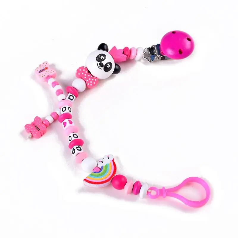 

New Baby Pacifier Clip Chain Hand Made Infant Boys Girls Cute Panda Letter Toy Teether Pacifier Chain Holder Baby Nipple Feeding