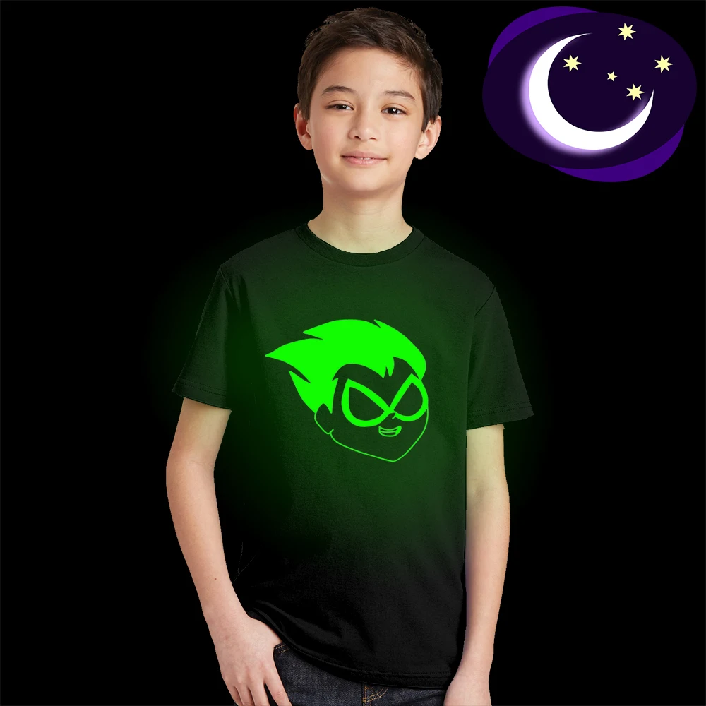 

Luminous Teen Titans Children T-shirt Boy Summer Black T Shirt Kids Glow In Dark Girl Top Tees Cartoon Clothes for Baby Toddlers