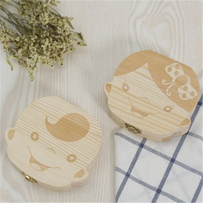 

New Russian/French Kids Wooden Tooth Box Babies Tooth Organizer for Kid Deciduous Storage Box Creative Gift Child Milk Teeth Box