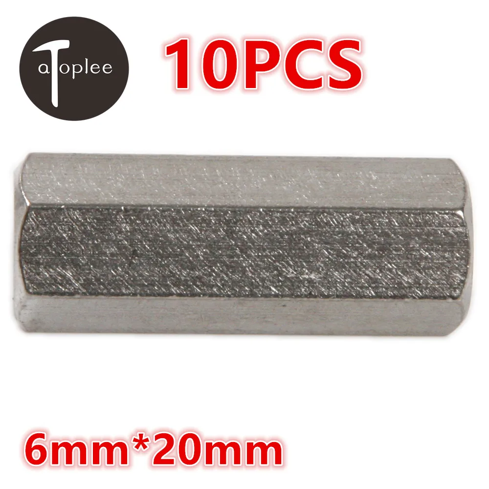 

Atoplee 10PCS 6mm*20mm*1mm Long Rod Coupling Hex Nut 304 Stainless Steel Grade Thread Nut High Strength Hex Nutsert