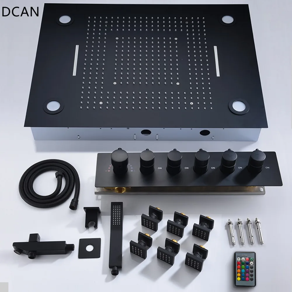 DCAN черная Душевая система светодиодный светильник с дистанционным управлением Многофункциональный латунный душевой набор