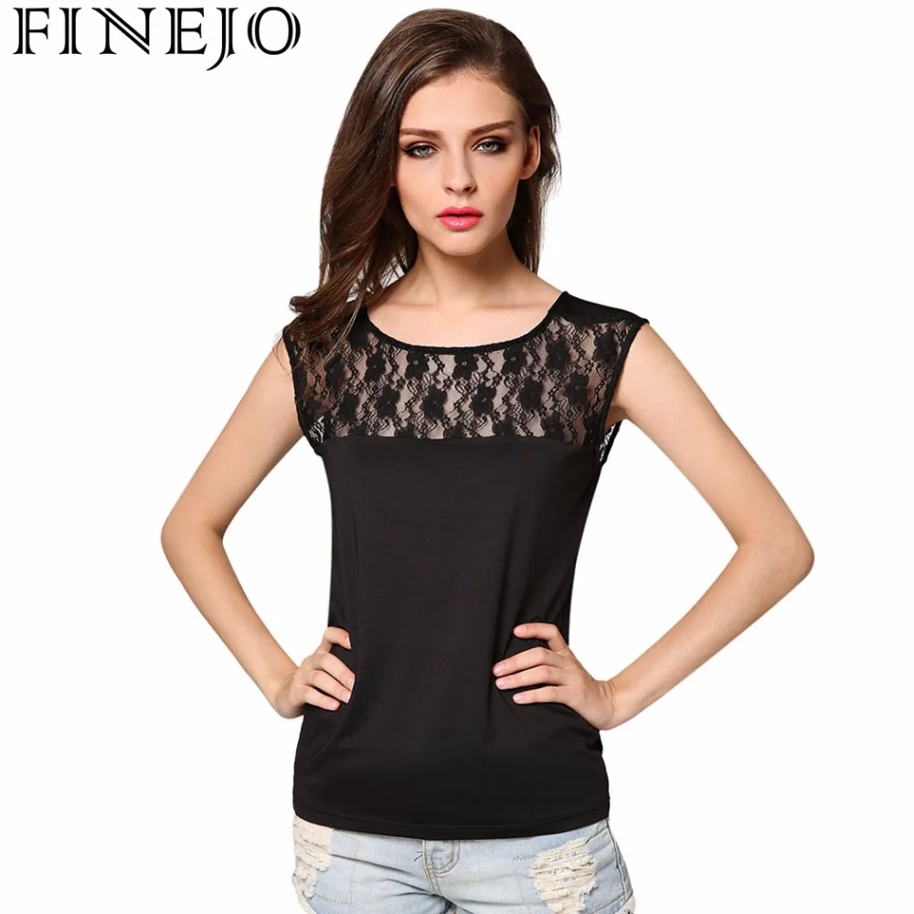 women summer fashion style cotton lace mesh shirt sleeveless T Shirt