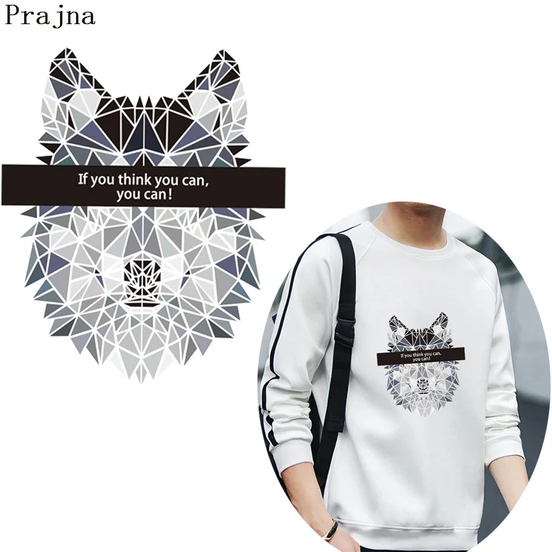 

Prajna Cartoon Printed Vinyl Appliques Animal Punk Wolf Thermal Transfers Heat Iron On Transfer Patches For Clothing Decoration