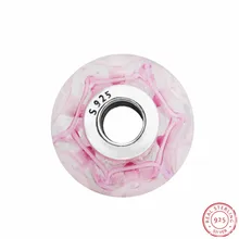 Розовые бусины из муранского стекла с цветком для изготовления ювелирных изделий, украшенные стразами, DIY Fit PANDORA Charms, серебро 925, P5035A