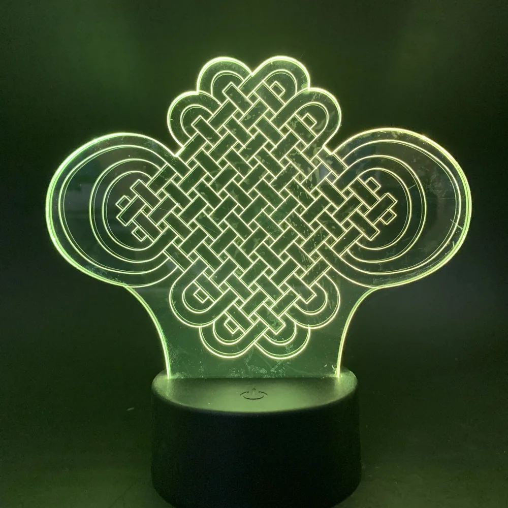 

3d Led Night Light Good Luck Chinese Knot for Home Office Room Decorative Nightlight Baby Kids Bedroom Bedside Table Lamp 3d