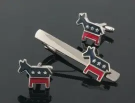 

10Sets/Lot Democratic Party American Donkey Symbol Cuff Link +Tie Clip/Pin Sets Copper Made Eclectrolplating Cufflink+Tie Pin