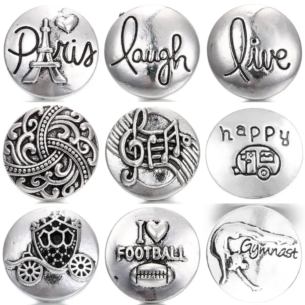 

High Quality 18mm Metal Snap Button Charm HAPPY button Snap Button Jewelry TZ0057