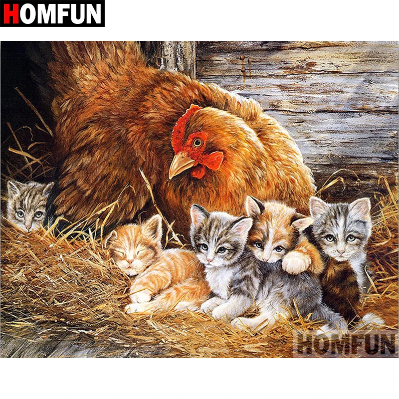 Алмазная 5D Вышивка HOMFUN A07580 полноразмерная/круглая картина Кот и член вышивка