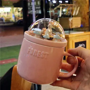 

Micro Landscape Milk Cups Animal Coffee Mugs 400ml Creative Cartoon Cup Ceramic Mug with Lid Couples Breakfast Mug Beauty Gifts