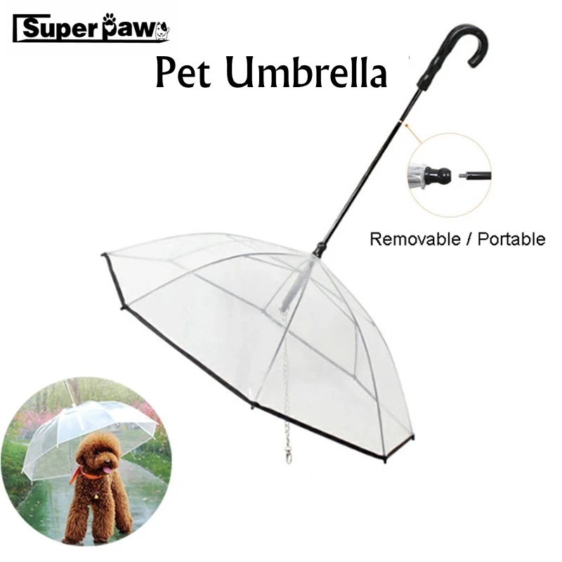 

New Transparent Pet Umbrella Dog Cat Portable Removable Rain Gear With Leads Leash Outdoor Dogs Pets Raincoat Yorkshire LSD03