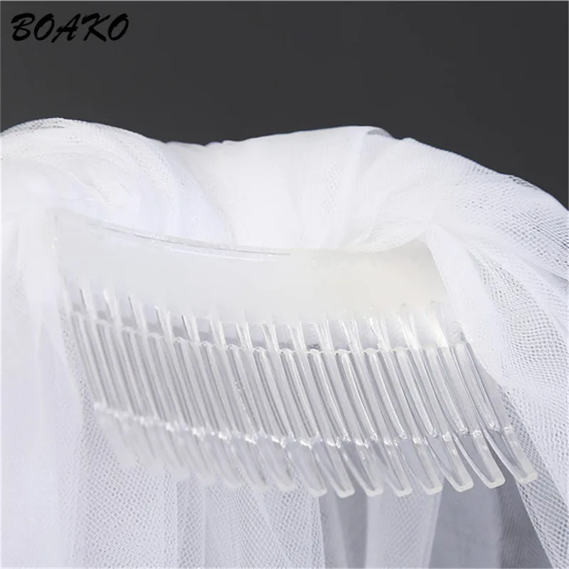 BOAKO 120cm White Ivory Cathedral Wedding Veil With Coumb Two Layer Cut Edge Long Bridal Veil Wedding Accessories Velos De Novia