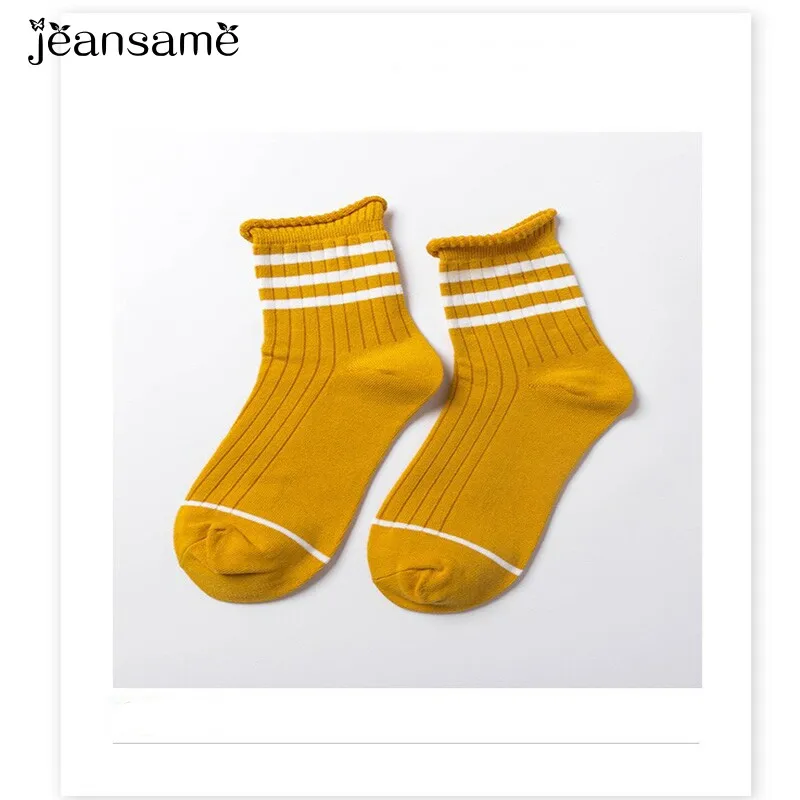 Однотонные хлопковые трендовые теплые женские носки с черным принтом, короткие женские носки в полоску, Харадзюку, желтые носки, уличная одежда, хипстерские носки - Цвет: yellow