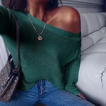 

Sexy Long Sleeve Knitted Sweaters Sexy Off Shoulder Pullovers Sweater Women Winter Warm Jumpers Tops Casual Loose Loose Sweater