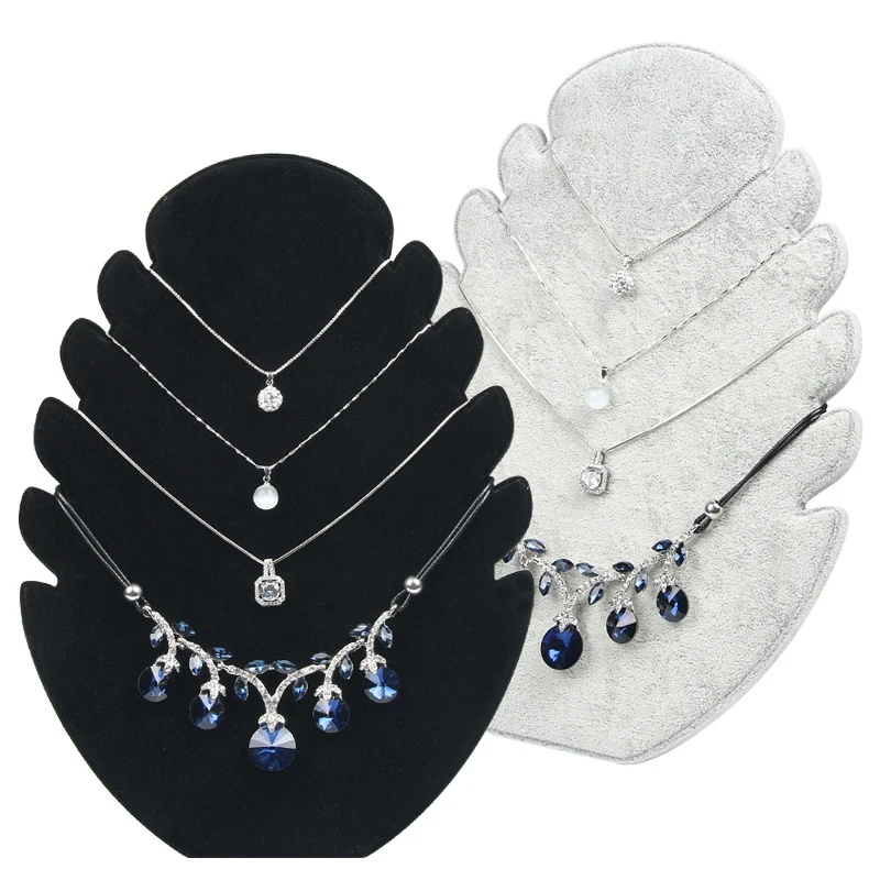 Gray Velvet Jewelry Display Stand Organizer Necklace Pendant Holder Showcase 